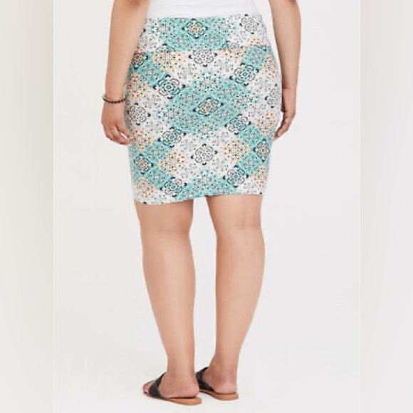 Torrid Floral Geometric Pull-on Pencil Skirt Teal Orange Stretchy Plus Size 3X - Picture 5 of 5